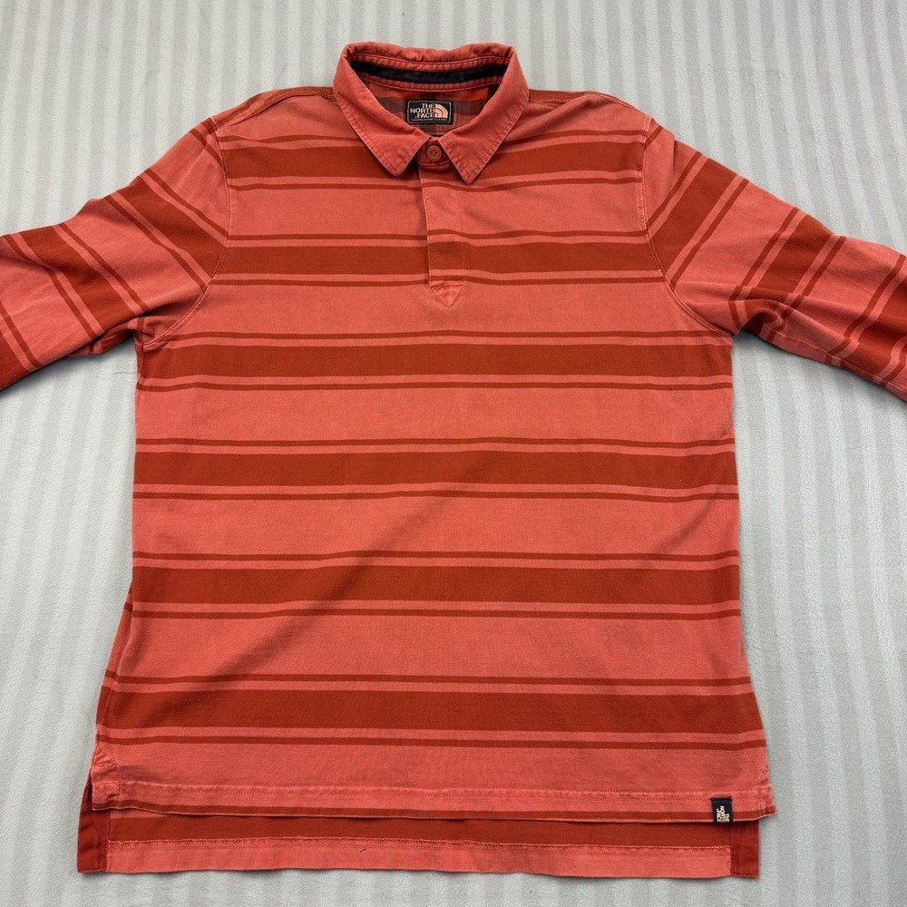 The North Face Shirt Mens XL Red Clay Striped Long Sleeve Wedge Wood Rugby Polo